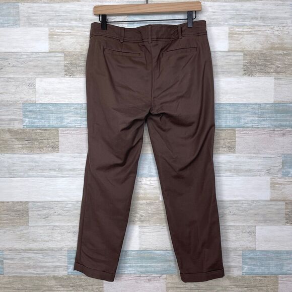 Cynthia Rowley Ankle Crop Trouser Pants Brown Mid Rise Cuffed Casual Womens 4 - Picture 4 of 7